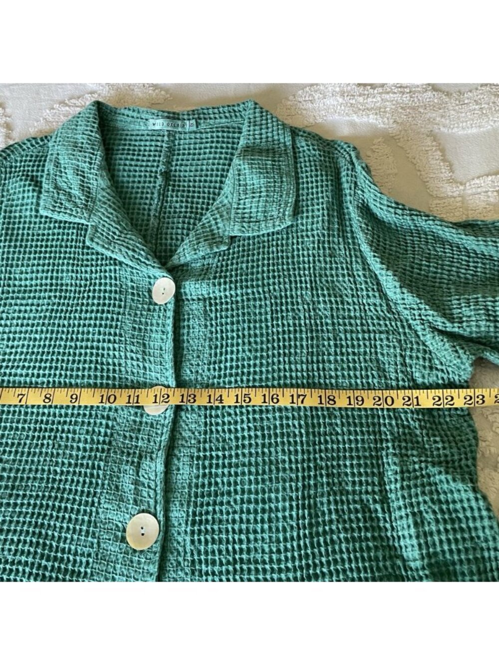 Lagenlook Jacket Shacket Green Women's 1X Soft Waffle Knit Boho Coastal Grandma - Picture 5 of 6